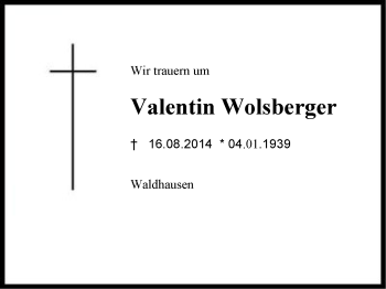 Traueranzeige von Valentin Wolsberger von Region Chiemgau